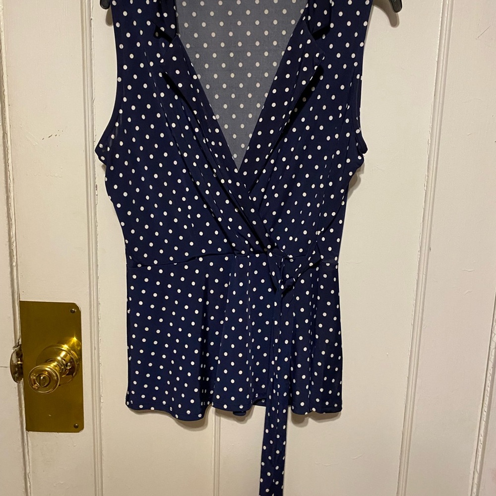 Navy Polka Dot Sleeveless Wrap Top